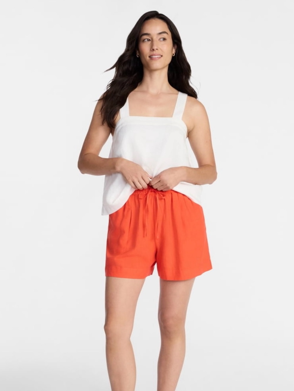 Women's Elastic-Waist Orange linen Drawstring Shorts
